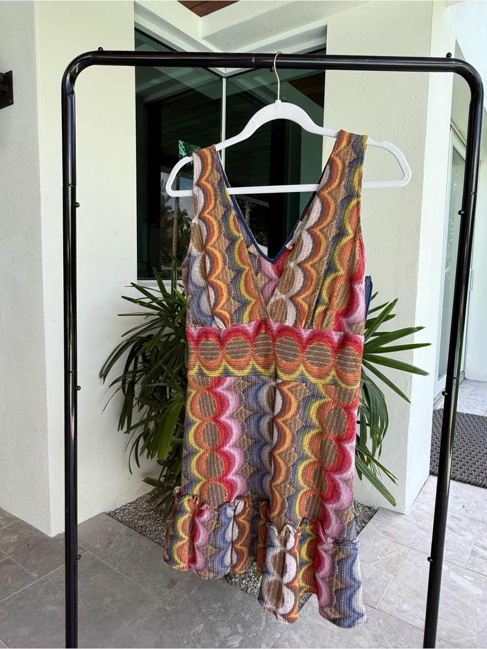 Ramy Brook Multi-Color Wave Knit V-Neck Mini Dress
